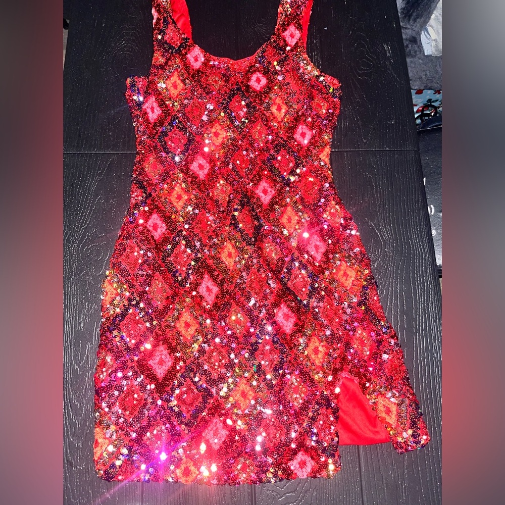 SHEIN Red Sequin Mini Dress